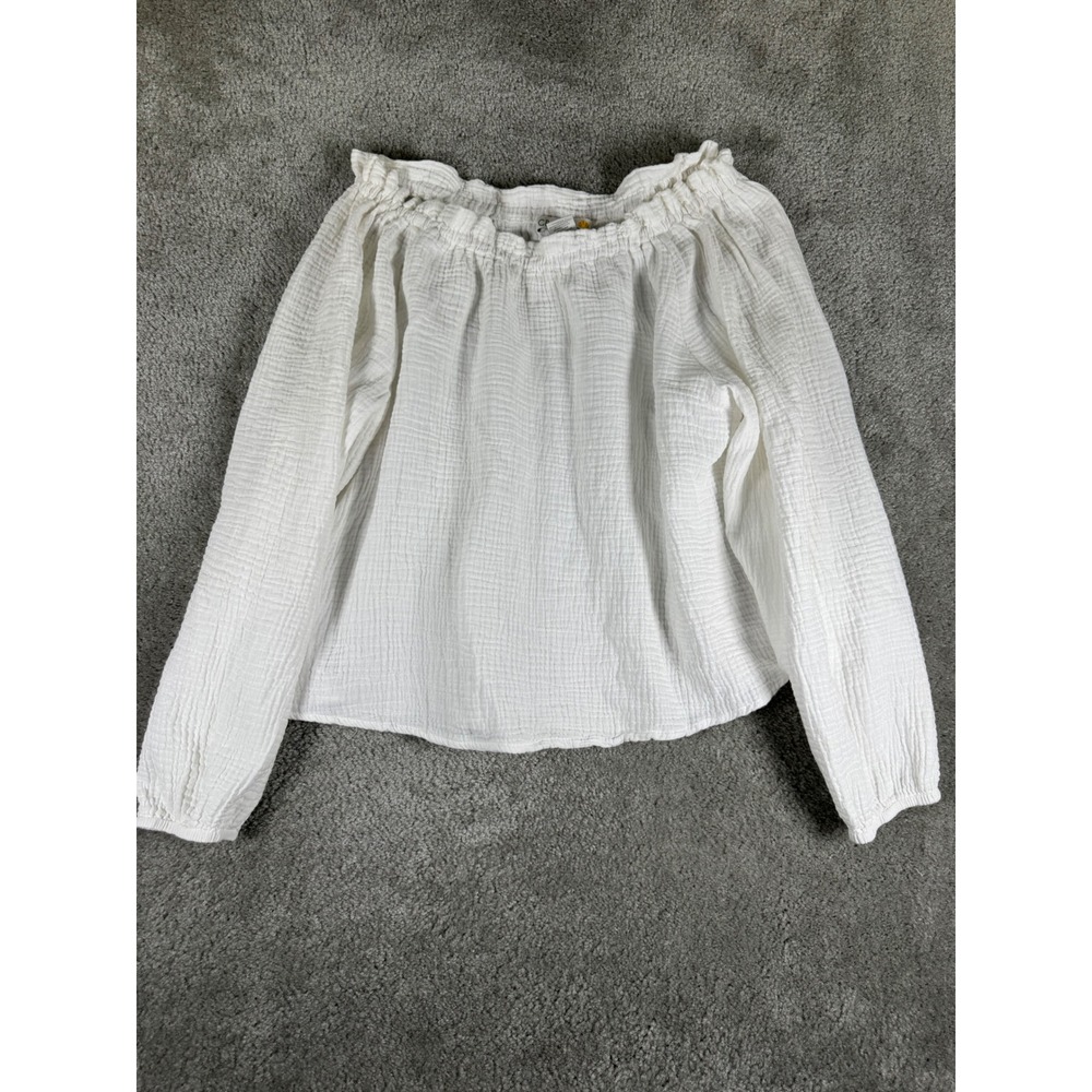 C&C California White Textured Gauze Off The Shoulder Blouse Large Cotton Boho
